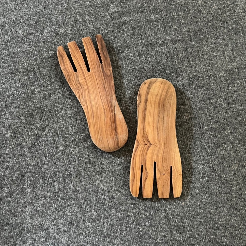 Olive Wooden Salad Hands Servers